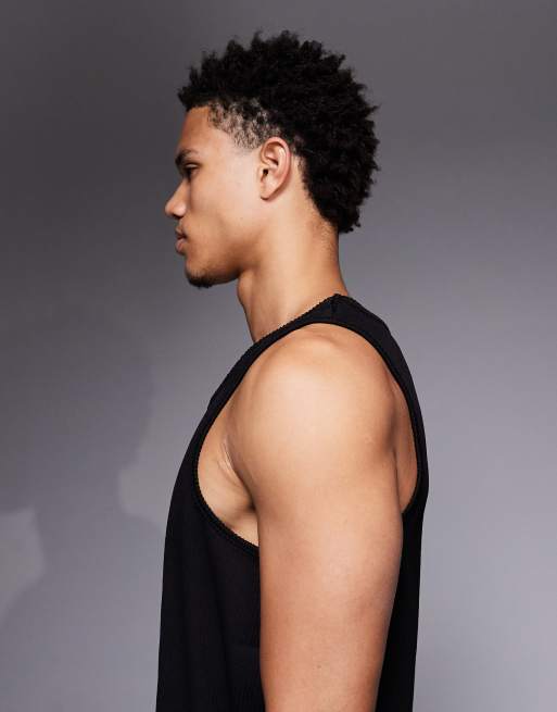 ASOS DESIGN oversized singlet in black textured rib , 4 of 5