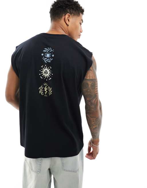 ASOS DESIGN oversized singlet in black with back celestial spine print