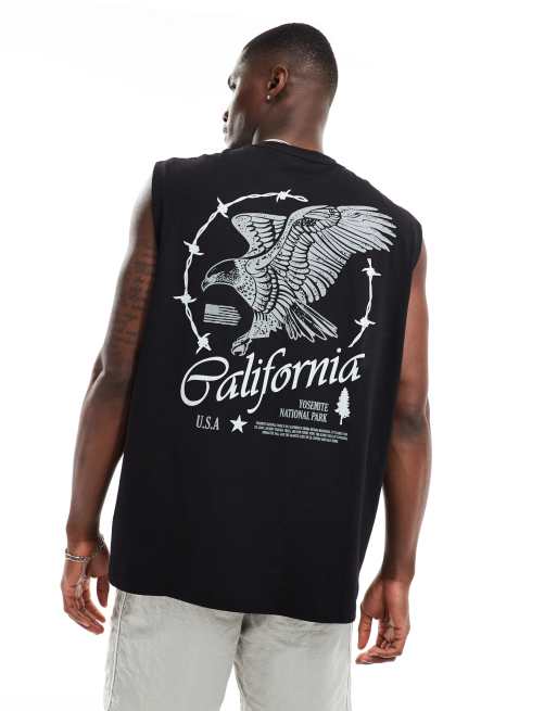 ASOS DESIGN oversized singlet in black with California back print