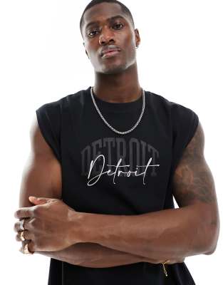 ASOS DESIGN oversized singlet in black with city print