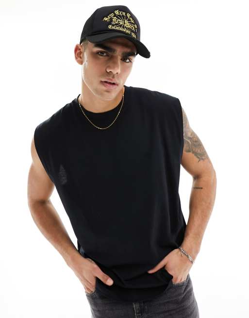 ASOS DESIGN oversized singlet in black with stained glass window back ...
