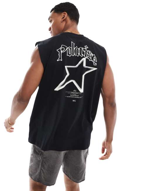 ASOS DESIGN oversized singlet in black with star back print