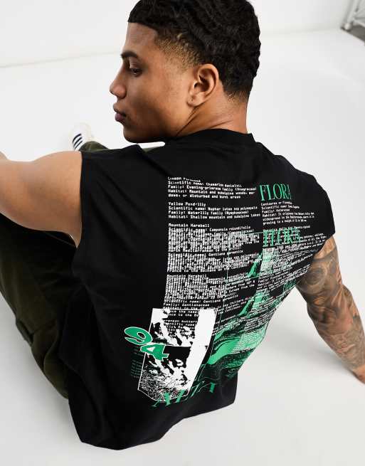 ASOS DESIGN oversized singlet in black with street back print