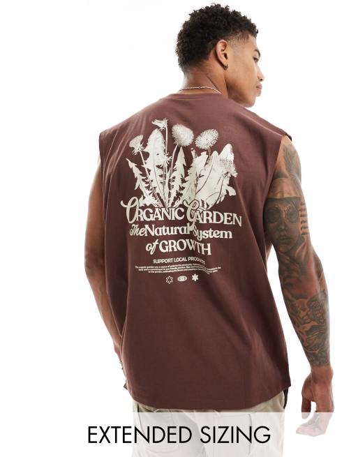 ASOS DESIGN oversized singlet in brown with garden back print
