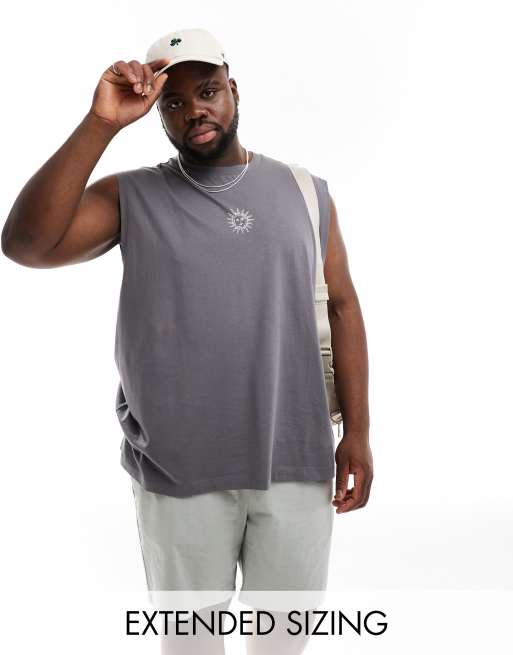 ASOS DESIGN oversized singlet in dark grey with celestial chest and back print