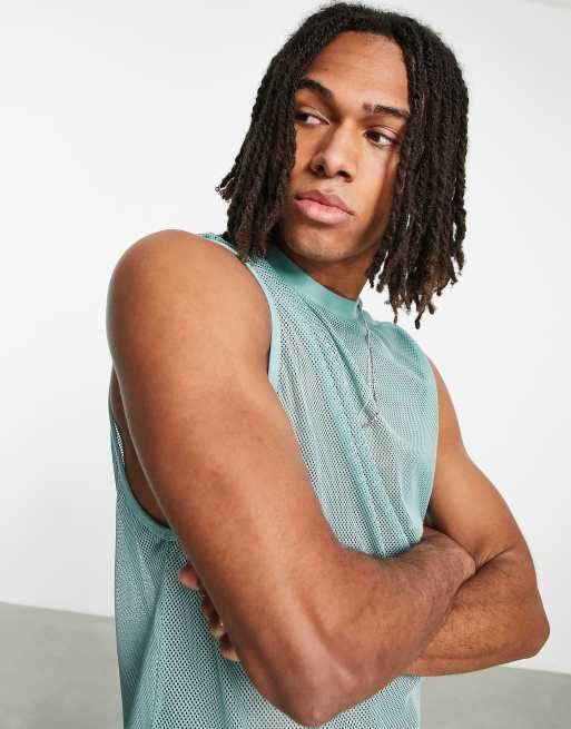 ASOS DESIGN oversized singlet in green mesh