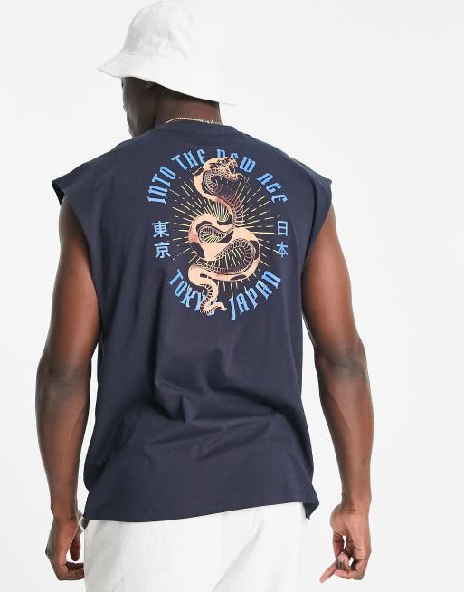 ASOS DESIGN oversized singlet in grey with souvenir back print