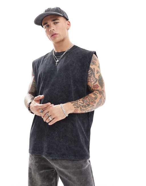 ASOS DESIGN oversized singlet in heavyweight 220gsm washed black