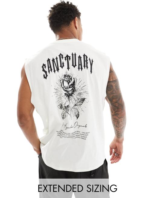 ASOS DESIGN oversized singlet in off white with gothic rose back print