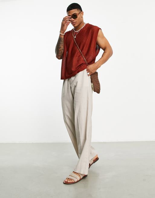ASOS DESIGN oversized singlet in rust crochet texture with v-neck | ASOS