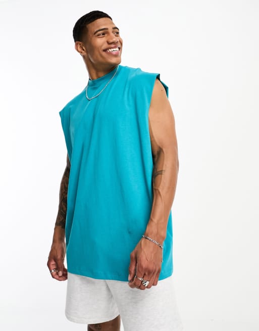 ASOS DESIGN oversized singlet with dropped armholes in bright blue 