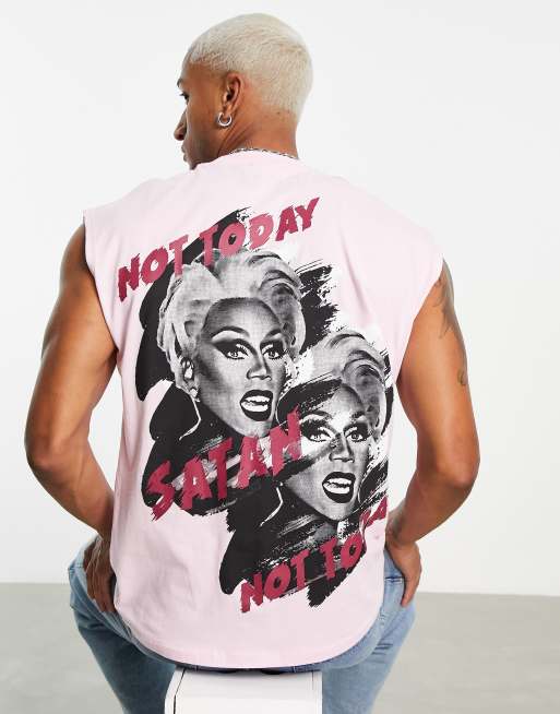 ASOS DESIGN oversized singlet with RuPaul back print in pink