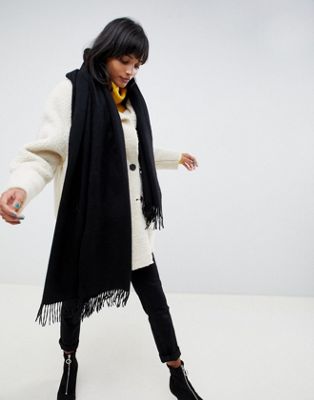 ASOS Design - Oversized sjaal van lamswol met kwastjes-Zwart