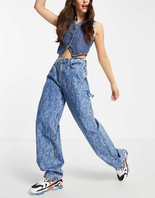 ASOS DESIGN - Oversized 'skater'-jeans med blåt pigtrådsprint i bomuldsblanding - MBLUE, 4 af 4