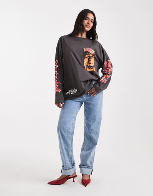 ASOS DESIGN oversized skater long sleeve t-shirt with dracula licence in black - CHARCOAL, 2 of 4