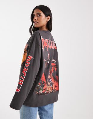 Asos Design Oversized Skater Long Sleeve T-shirt With Dracula License In Gray