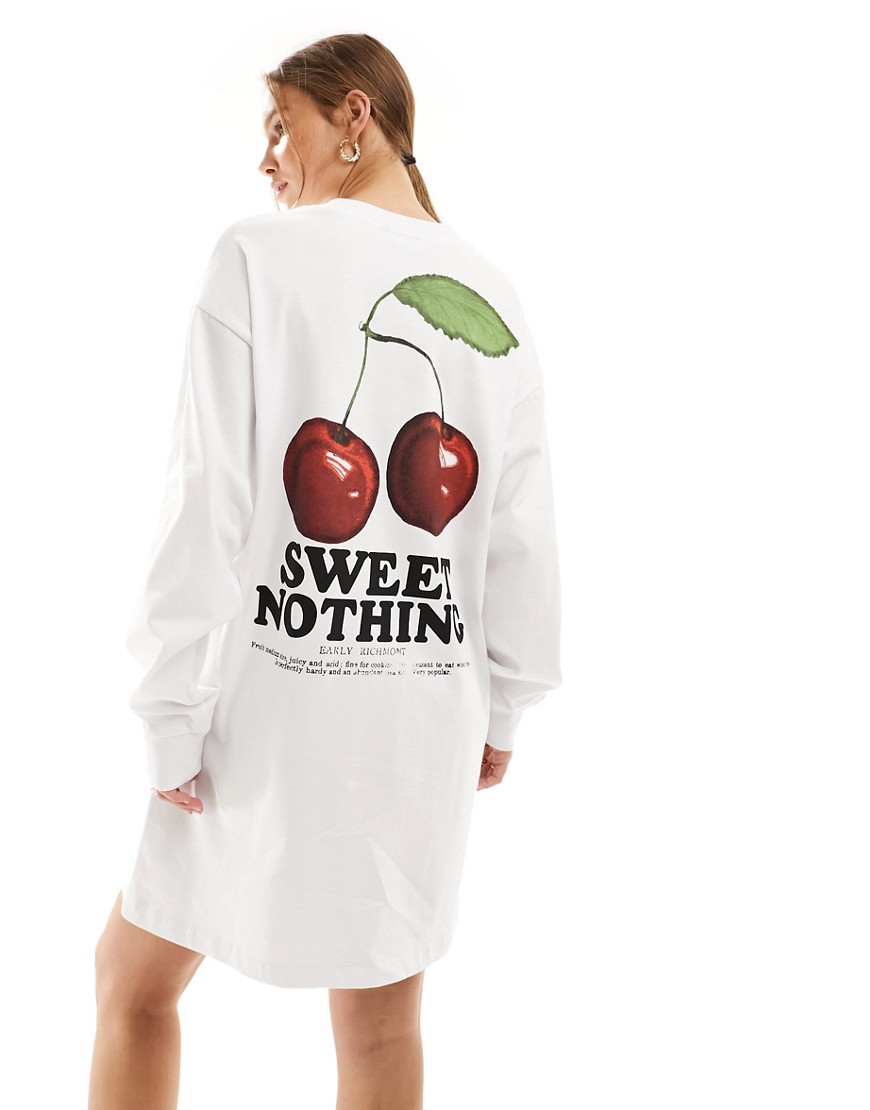 ASOS DESIGN oversized skater tee mini dress with cherry graphic-White