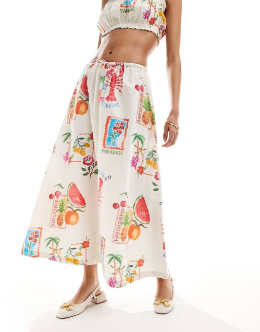 ASOS DESIGN oversized skirt with linen in postcard print (part of a set), 2 of 5