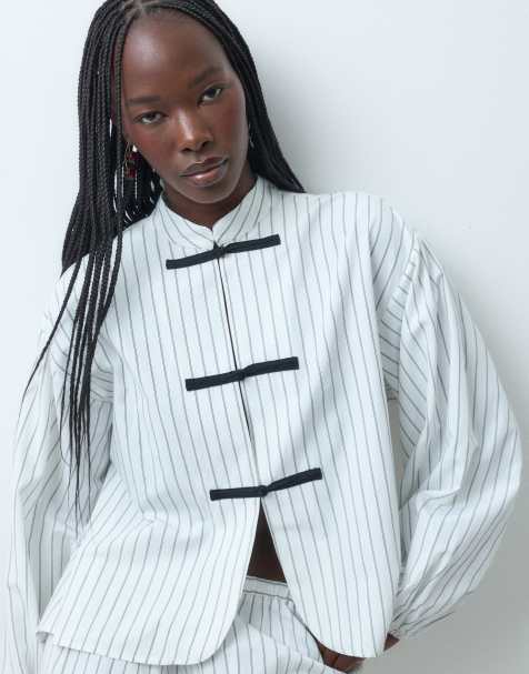 ASOS DESIGN oversized skjorta i set med mandarin-krage och nålrand - view 1