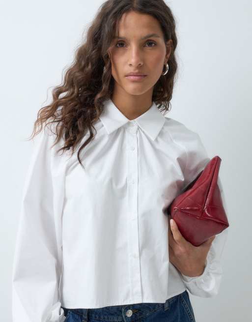 ASOS DESIGN oversized skjorta med asymmetrisk fåll och raglanärmar i vitt, 3 av 5