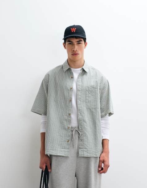 ASOS DESIGN - Oversized skjorte i bæk-og-bølge-stof med grønne striber - view 1