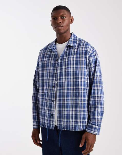 ASOS DESIGN - Oversized skjorte i blåt tern med brodering og firkantet pasform - view 1