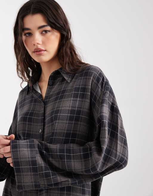 ASOS DESIGN - Oversized skjorte i brune børstede tern, 3 af 4