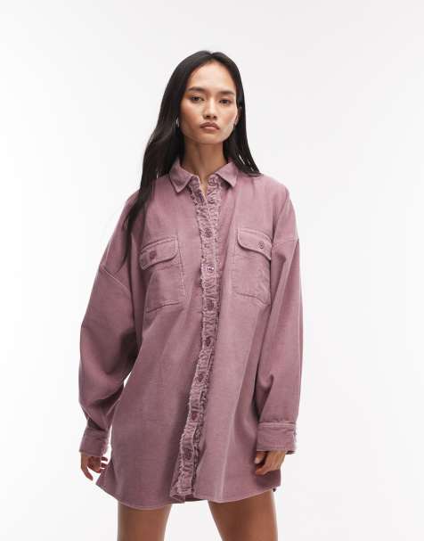 ASOS DESIGN - Oversized skjorte i forvasket lyslilla med lommer - view 1