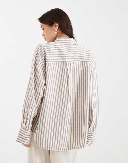 ASOS DESIGN - Oversized skjorte i hørblanding med brune striber, 4 af 4