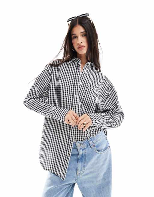 ASOS DESIGN - Oversized skjorte i monokrome ginghamtern 