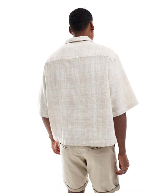 ASOS DESIGN - Oversized skjorte i neutralt tern med firkantet pasform og kurveflettet tekstur, 4 af 4