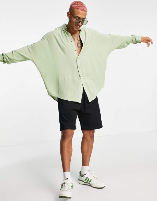 ASOS DESIGN - Oversized skjorte i salviegrønt viskose-krølstof