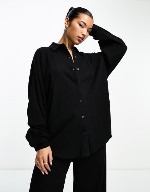 ASOS DESIGN - Oversized skjorte i sort krølstof - Del af sæt