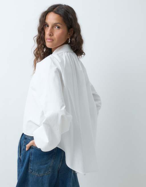 ASOS DESIGN Oversized skjorte med asymmetrisk kant og raglanærmer i hvid, 5 af 5