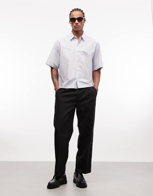 ASOS DESIGN - Oversized skjorte med blå striber og firkantet pasform samt rygprint, 2 af 5