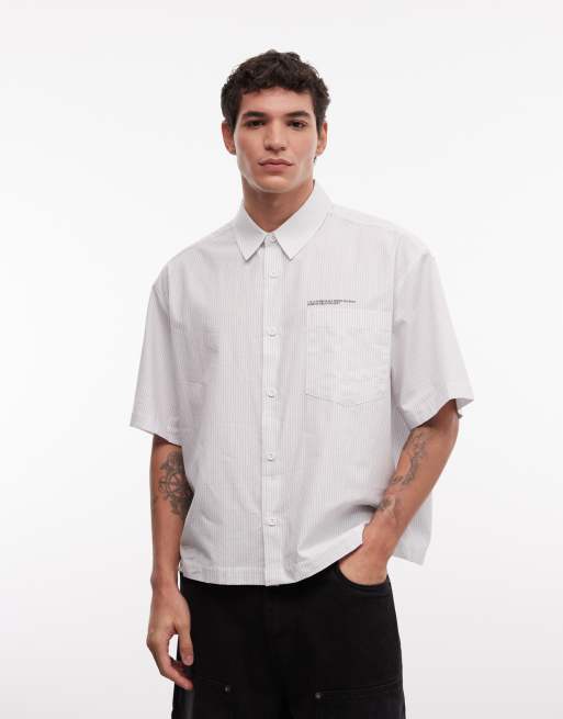 ASOS DESIGN - Oversized skjorte med blå striber og Kyoto-bobleprint samt firkantet pasform, 3 af 5