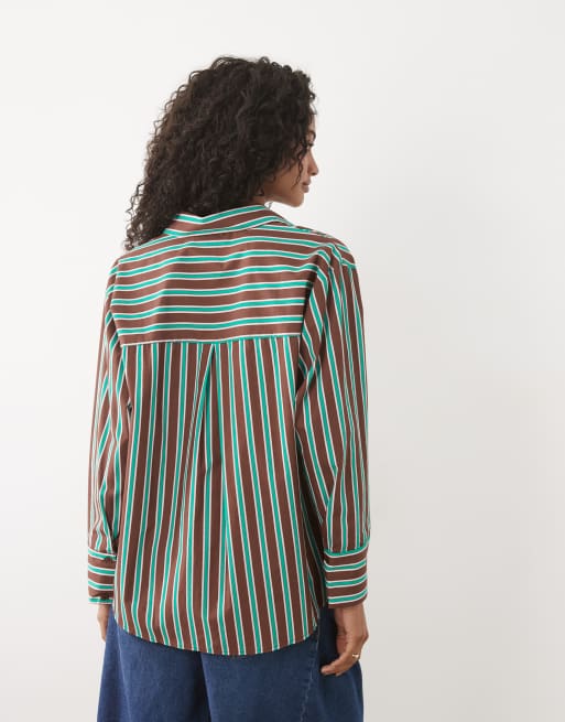 ASOS DESIGN oversized skjorte med brede manchetter i brune striber, 4 af 4