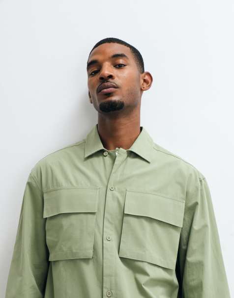 ASOS DESIGN oversized skjorte med cargolommer i grøn - view 1