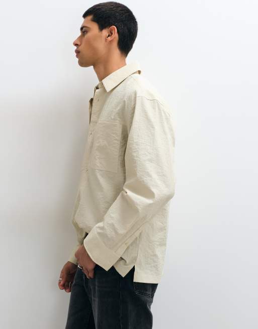 ASOS DESIGN oversized skjorte med dobbelte lommer i creme, 2 af 5