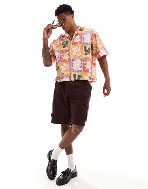 ASOS DESIGN - Oversized skjorte med firkantet pasform og hibiscus-blomsterprint