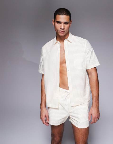 ASOS DESIGN - Oversized skjorte med gule striber i bæk-og-bølge-stof i firkantet pasform - Del af sæt - view 1