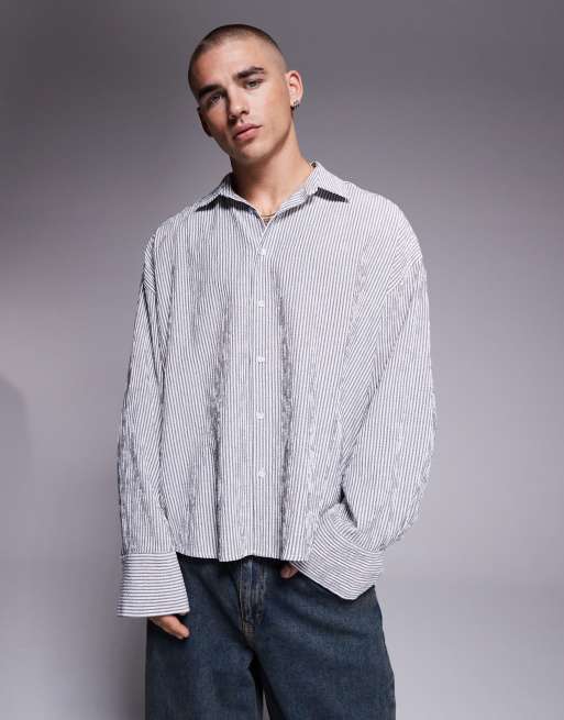 ASOS DESIGN - Oversized skjorte med hvide og sorte striber i bæk-og-bølge-stof