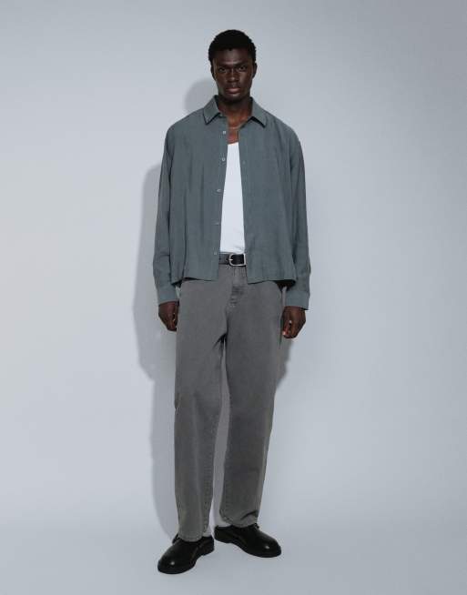 ASOS DESIGN oversized skjorte med knapstolpedetalje i grå, 2 af 5