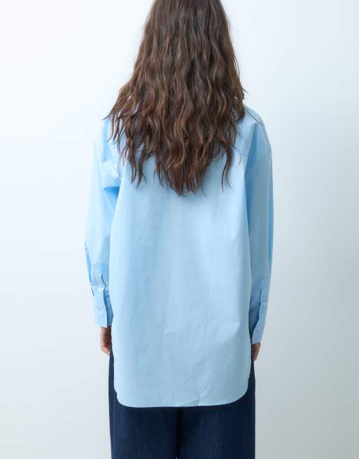 ASOS DESIGN oversized skjorte med længere kant bagpå i blå, 4 af 7