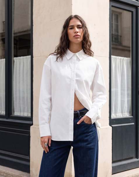 ASOS DESIGN oversized skjorte med længere kant bagpå i hvid - view 1