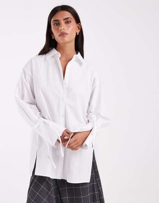 ASOS DESIGN oversized skjorte med manchet-detalje i hvid, 2 af 4