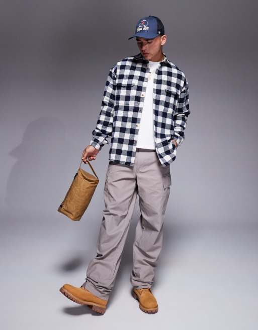 ASOS DESIGN - Oversized skjorte med marineblå buffalo-tern i uldblandingsmateriale i 90'er-stil , 2 af 4
