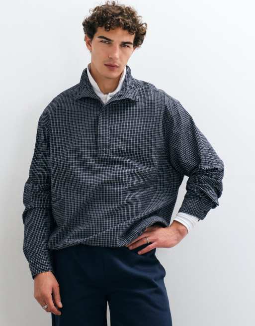 ASOS DESIGN oversized skjorte med mikrotern og ståkrave i sort, 1 af 5