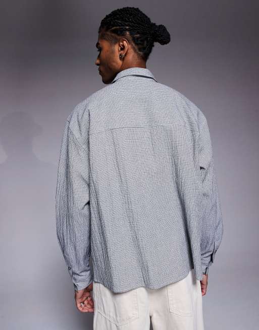 ASOS DESIGN - Oversized skjorte med mærke på brystet og marineblå tern i firkantet pasform, 4 af 4