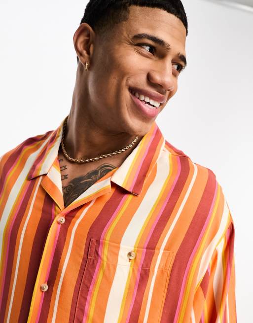 ASOS DESIGN - Oversized skjorte med sænkede skuldre og revers i stribet orange, 4 af 4